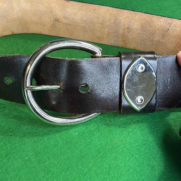 GILLES HERVE BLACK  SILVER BUCKLE  WIDE LEATHER BELT MADE IN  FRANCE SZ 80- 32 - Picture 3 of 15